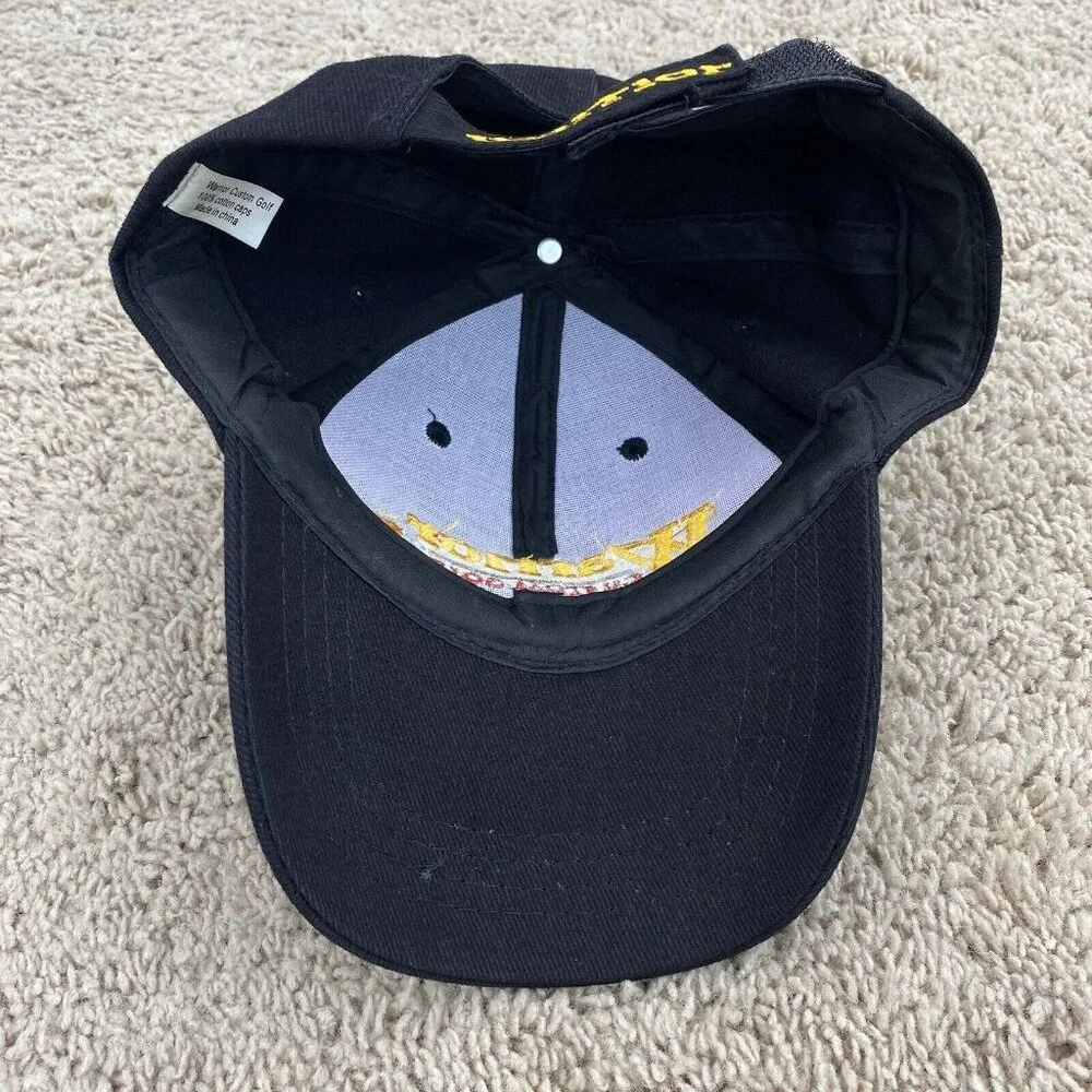Warrior Custom Golf Hat Black / Gold Script Adjustable Strap Side “W” Cotton Cap